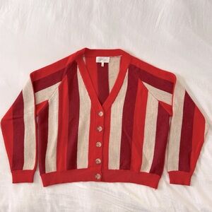 THE GREAT. Red and Cream Striped Cardigan